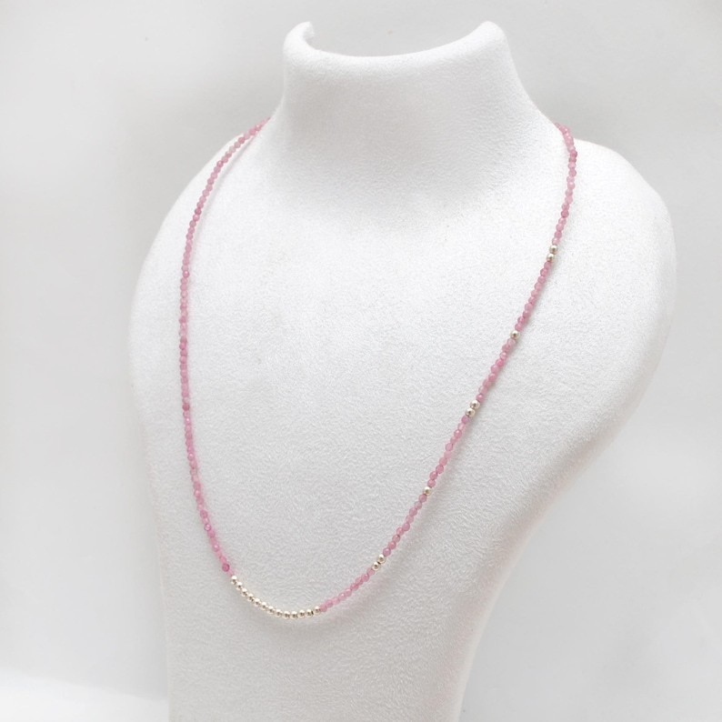 Beautiful A++ Pink Tourmaline Faceted Round Gemstone Beads Women Necklace 24”