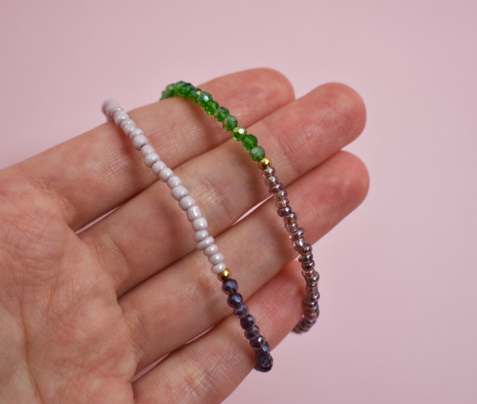 Multi bead necklace handmade, multicolor seed bead choker