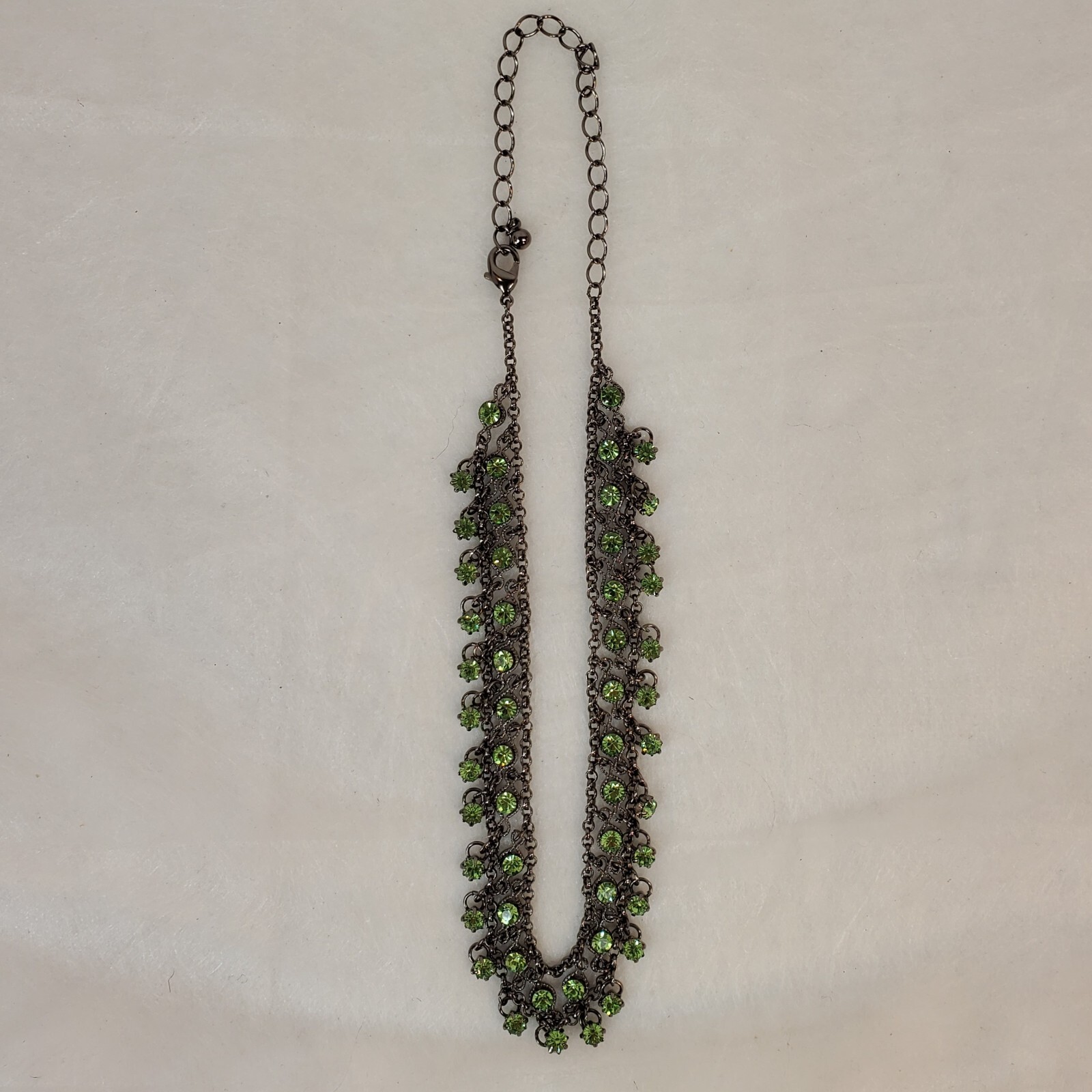 Light Green Rhinestone Choker Bib Necklace. Adjustable from 11 in. to 15 in.
