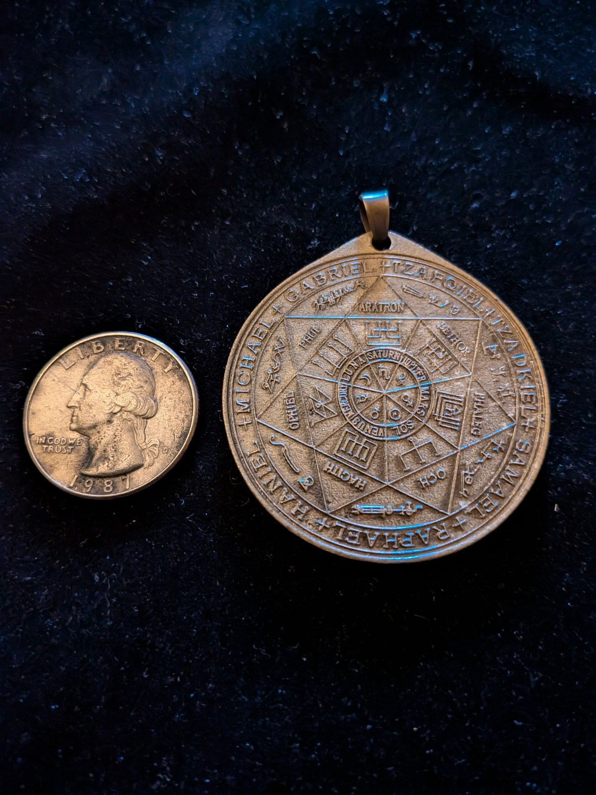 Seal of the Seven Archangels, Grimoire of Armadel, Engraved, Brass, Pendent