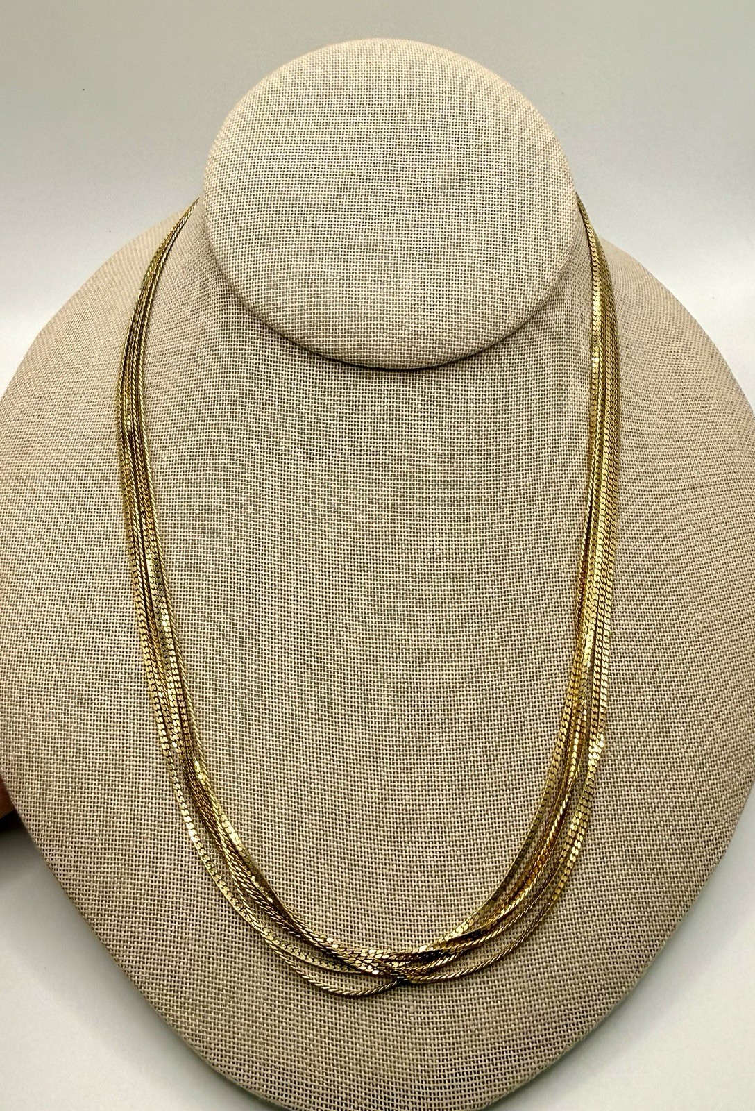 Vintage Trifari Gold Tone Multi Strand Herringbone Necklace Signed Classic 18”
