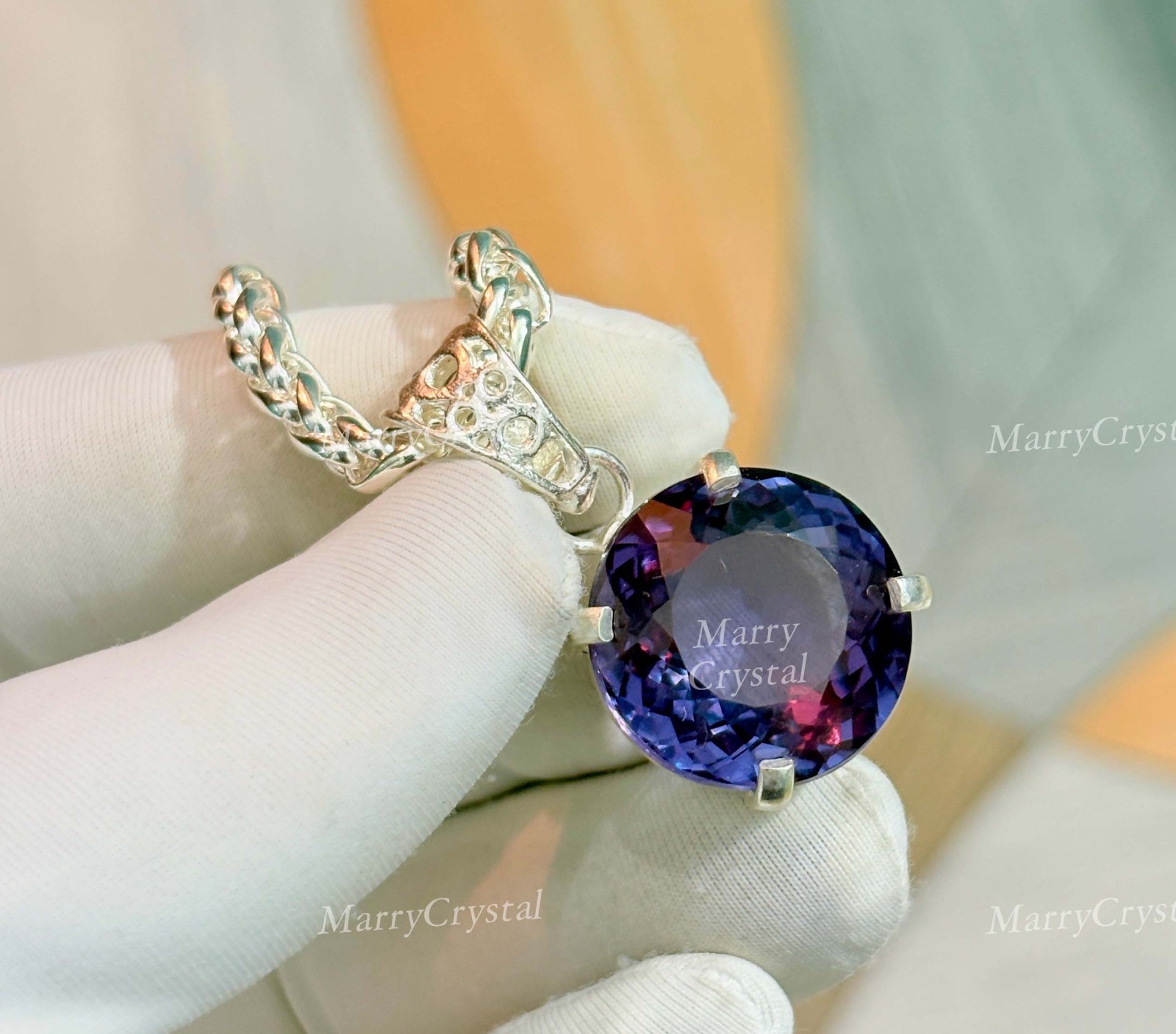 30 Ct Lab Grown Color Change Alexandrite Pendant Garman Silver Loose Gemstone