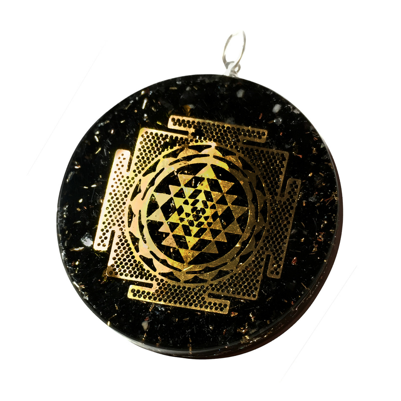 Black Tourmaline Pendant Sri Yantra Orgonite Gemstone Necklace Orgone Energy
