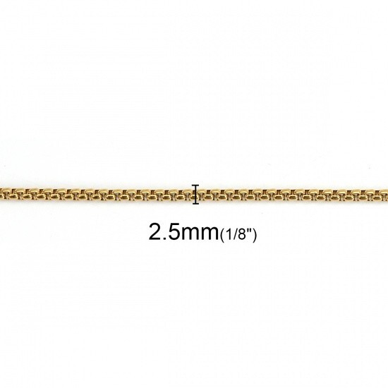 Gold Plated Stainless Steel 24 inch 2.5 mm Rounded Box Chain with 2 inch exten