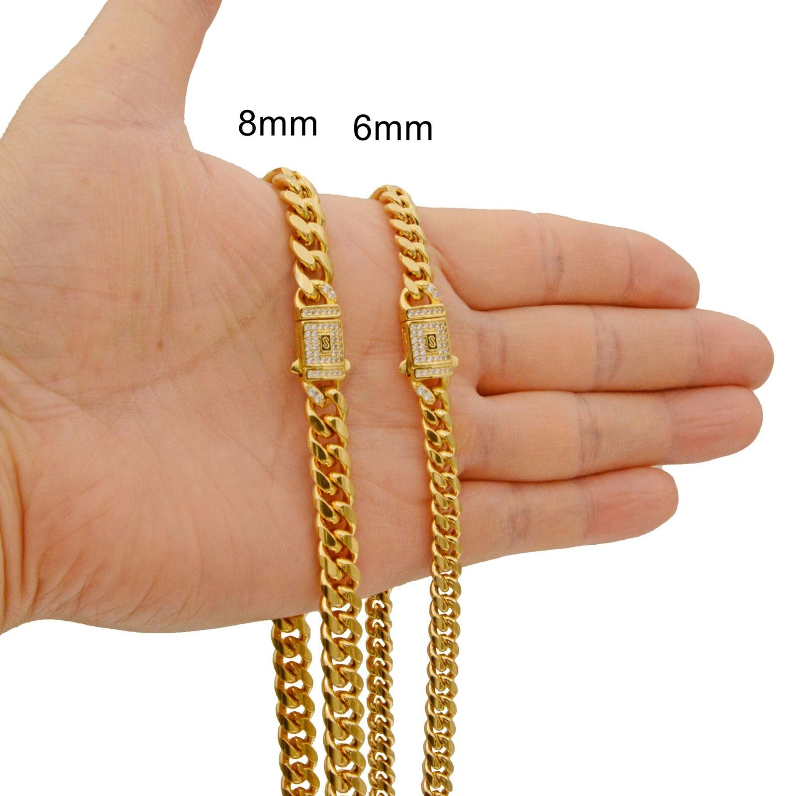 6-14MM Stainless Steel Gold Plated Miami Hip Hop Cuban Chain Or Bracelet F