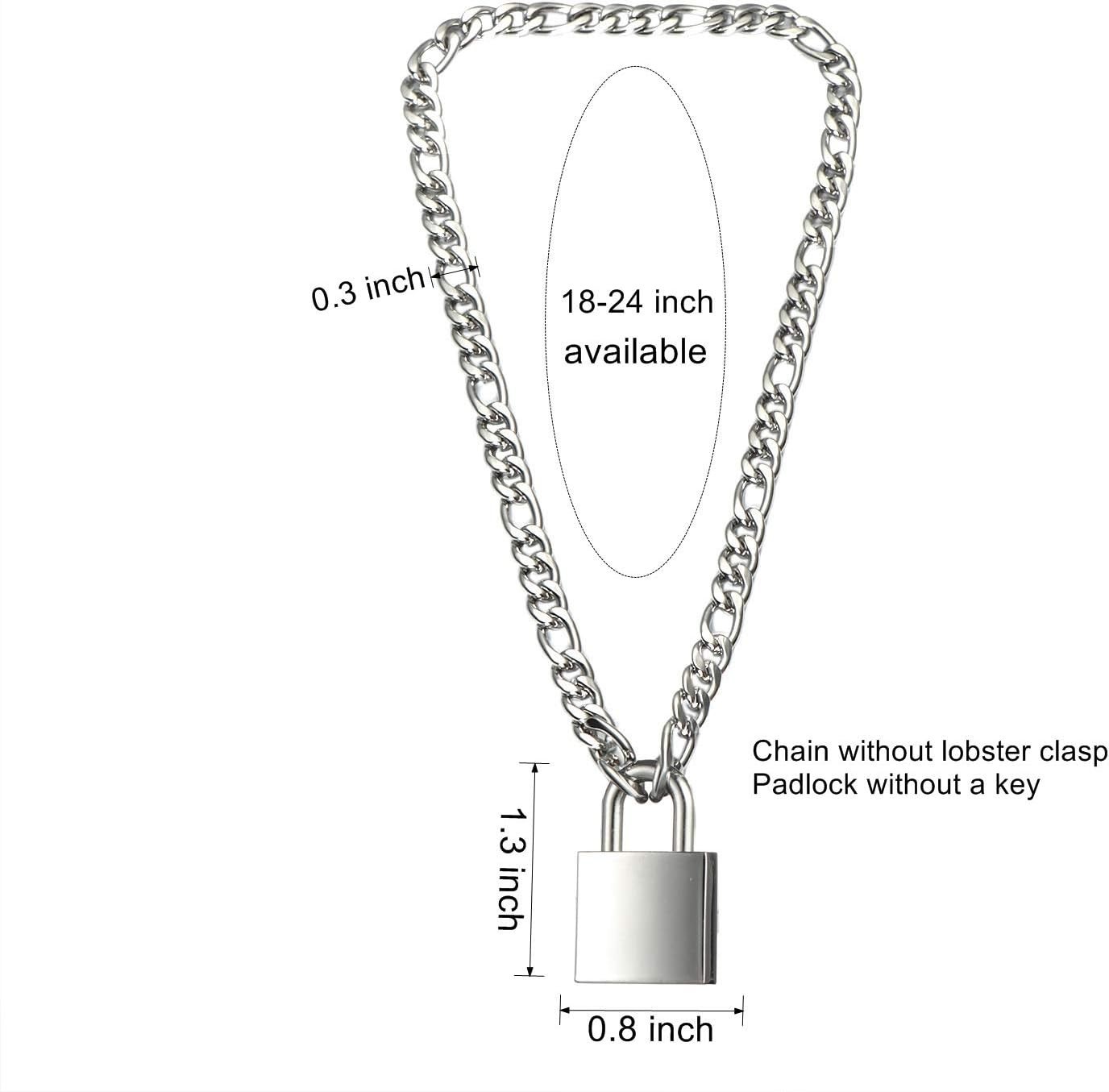 Padlock Necklace Stainless Steel Lock Chain for Men Women Silver 18-24 Inch
