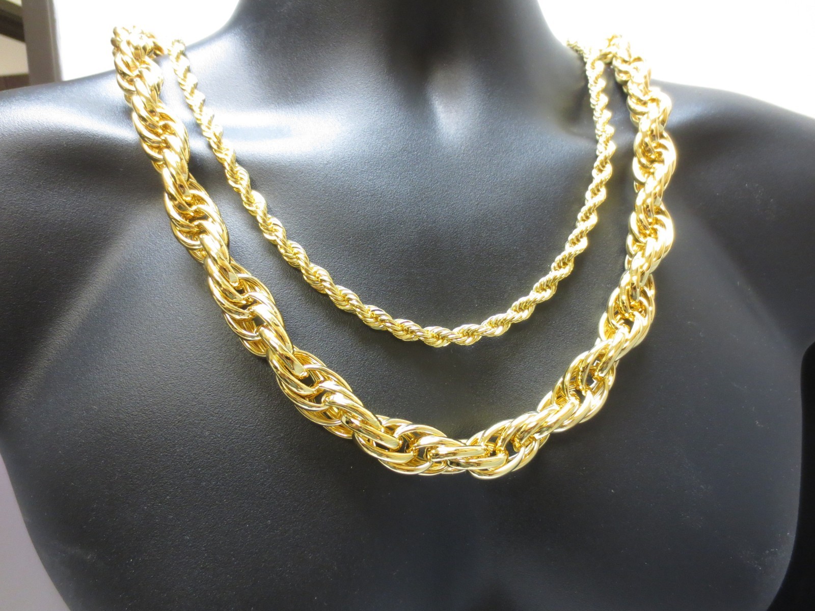 14KT GOLD PLATED 7MM TO 16MM ROPE CHAIN NECKLACE 24″-36″