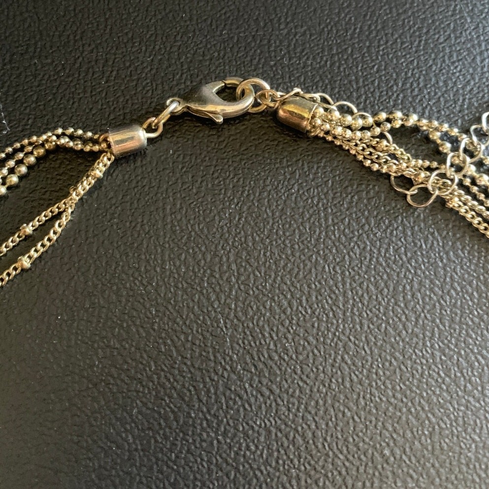Gold Tone Multi Strand Necklace Abalone Confetti Shell Panel Statement