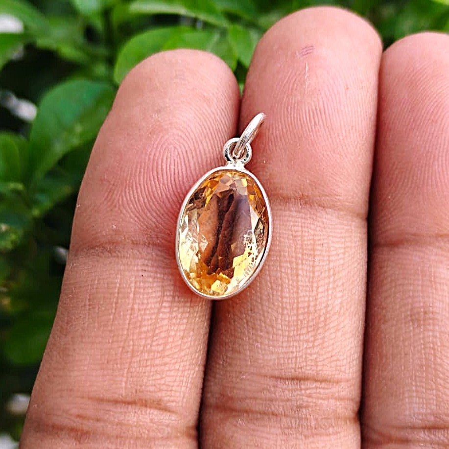 Natural Oval Citrine Gemstone Handmade 925 Sterling Silver Charms Pendant Gift