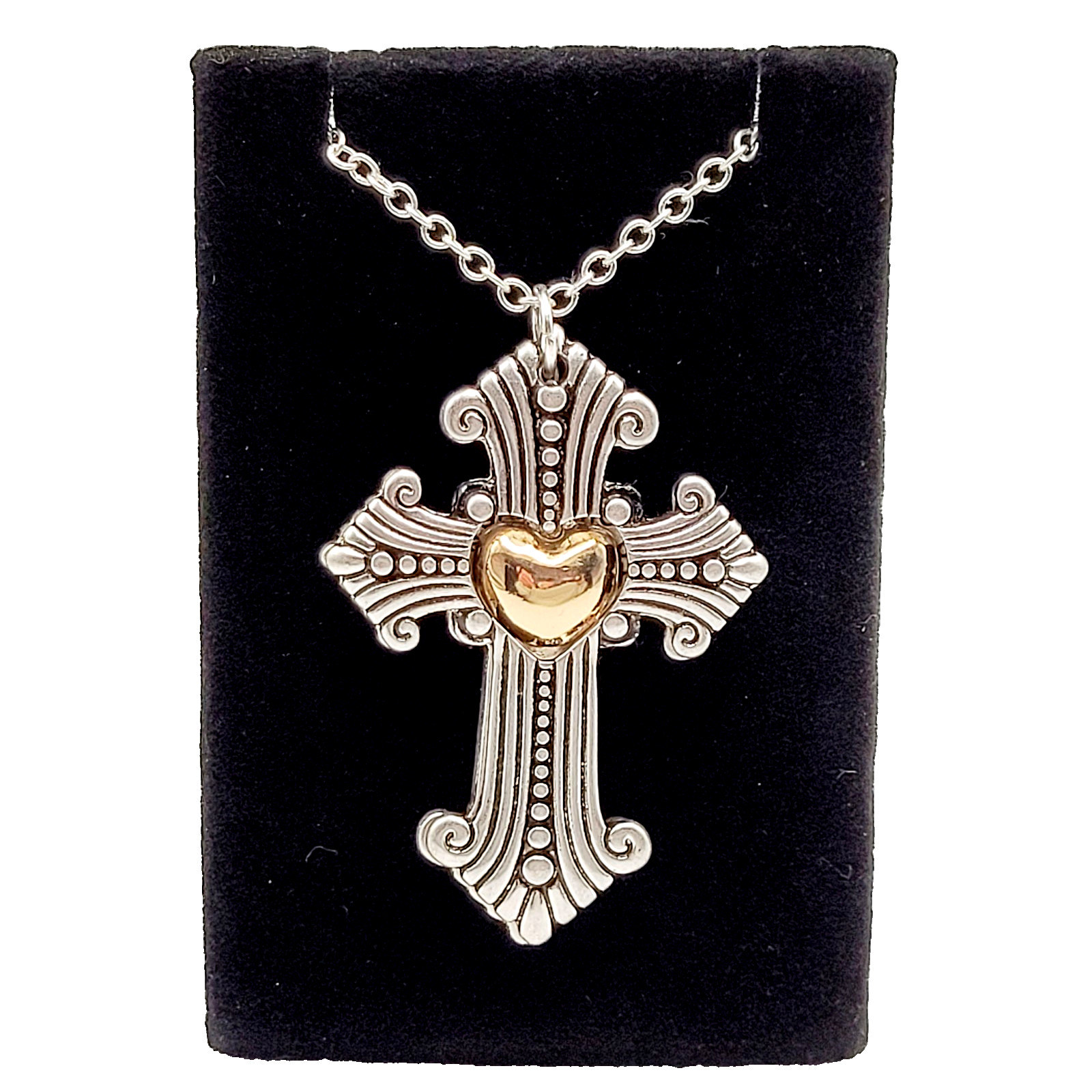 Modern Slide Cross Heart Charm Serenity Prayer Roman Style Silver Tone Necklace