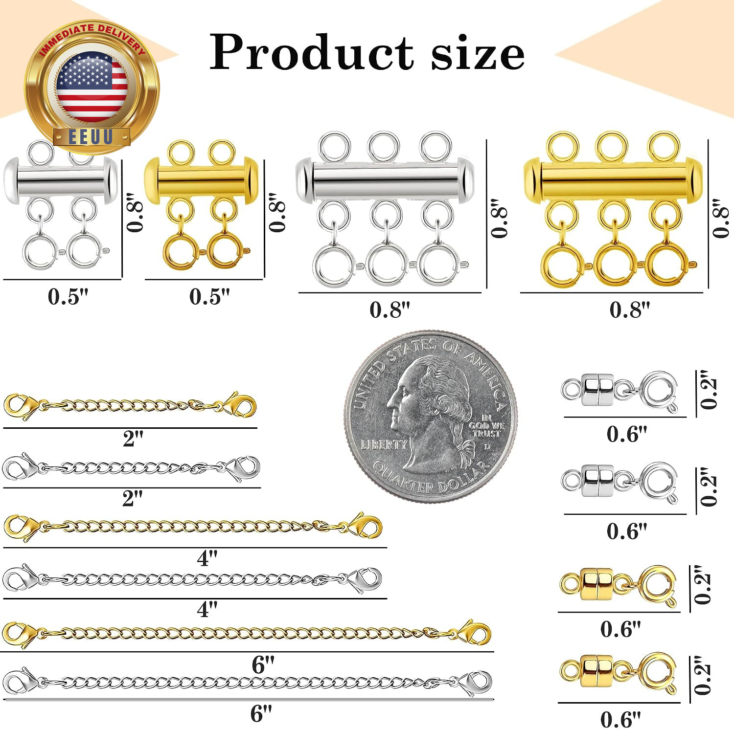 Magnetic Necklace Clasp and Chain Extender for Layering, Gold and Silver Jewelry