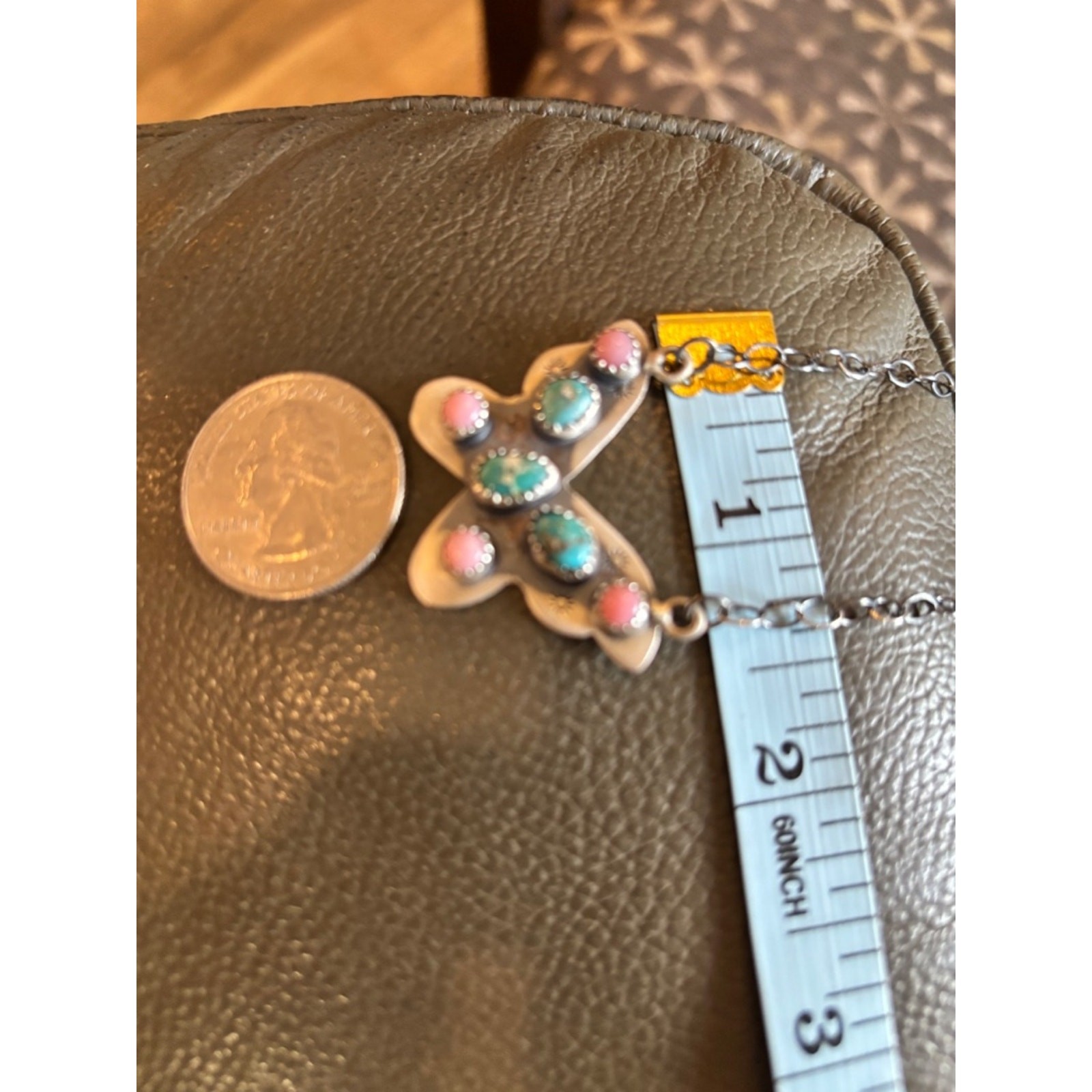 Whitewater Turquoise & Pink Conch Sterling Silver Butterfly Pendant Necklace