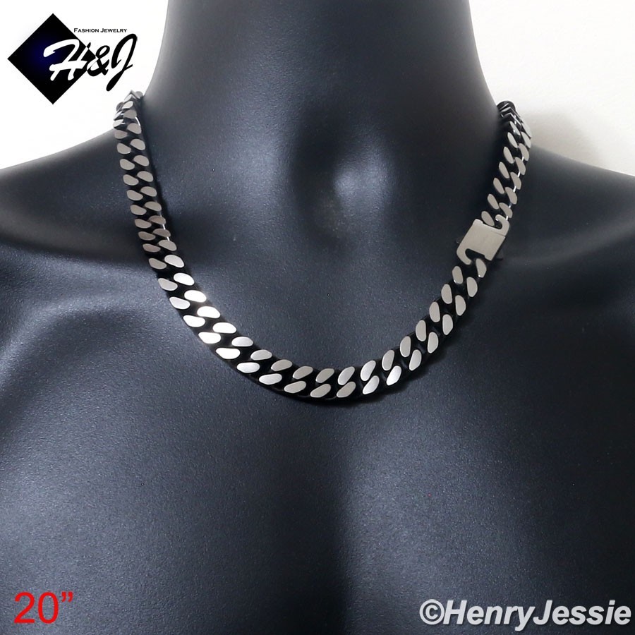 16″-40″Stainless Steel 10mm Black Plated/Brushed Silver Miami Curb Necklace*N173