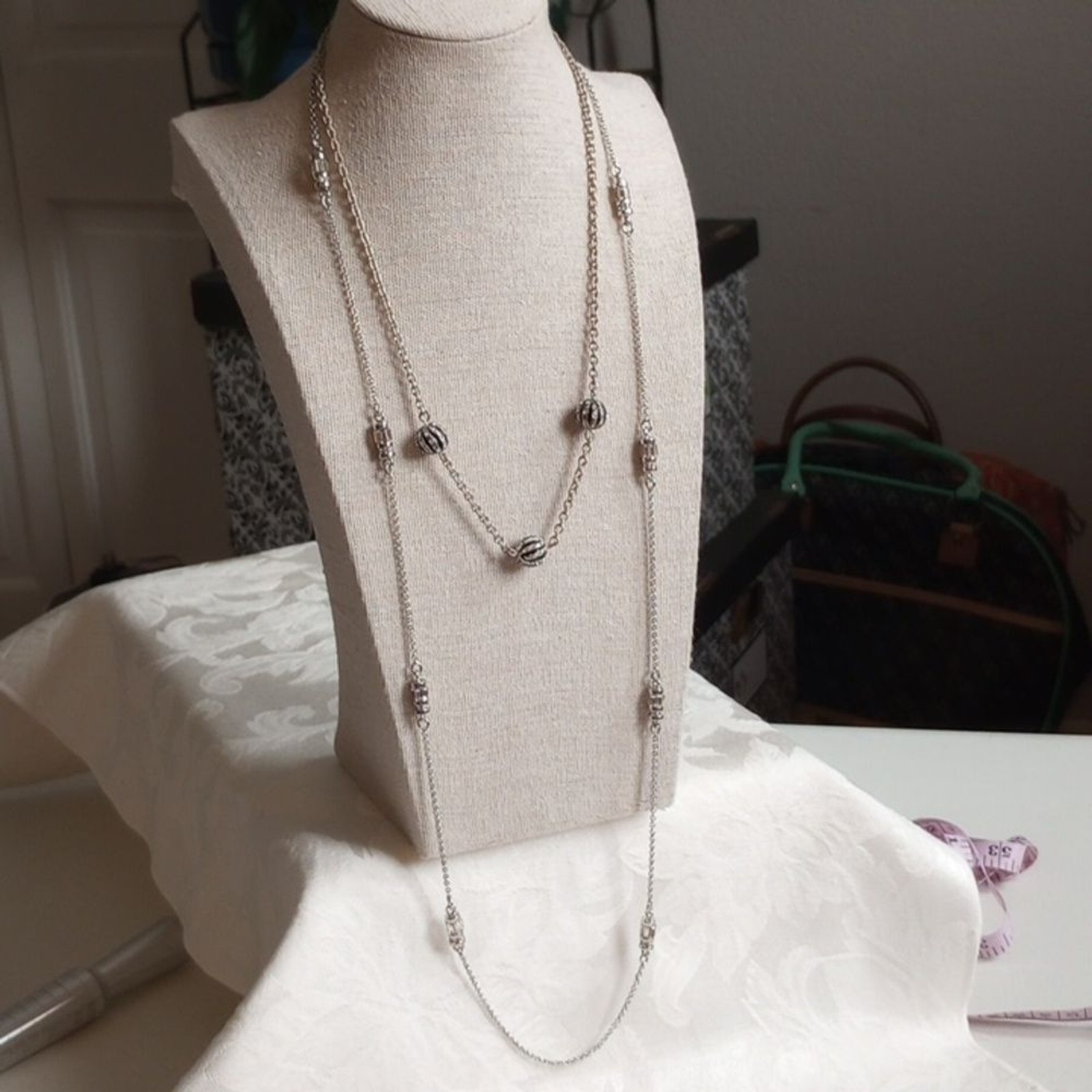 18in & 32in Set Of Fashion Necklaces Art Deco Style station Silvertone Crystal