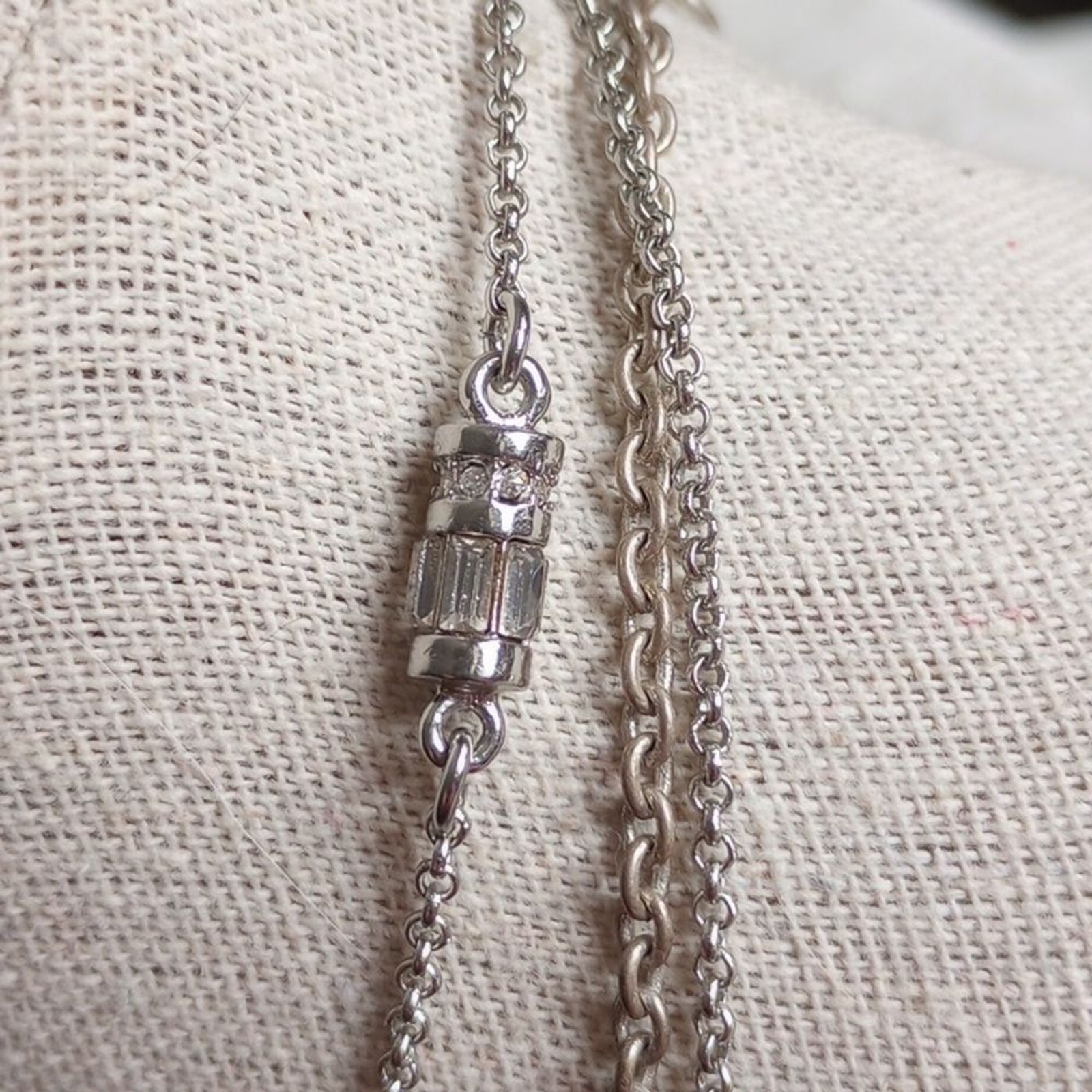 18in & 32in Set Of Fashion Necklaces Art Deco Style station Silvertone Crystal