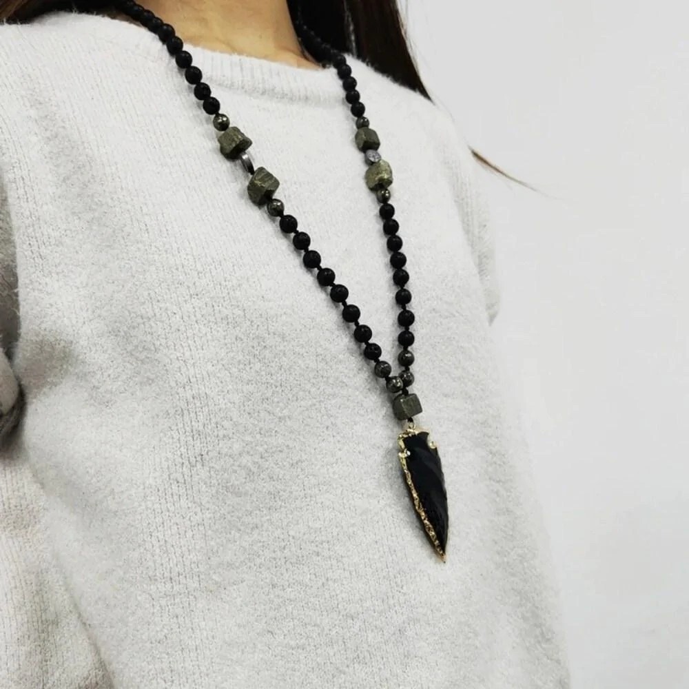 Lava Obsidian Mala Bead Healing Meditation Men Women Knotted Pendant Necklace