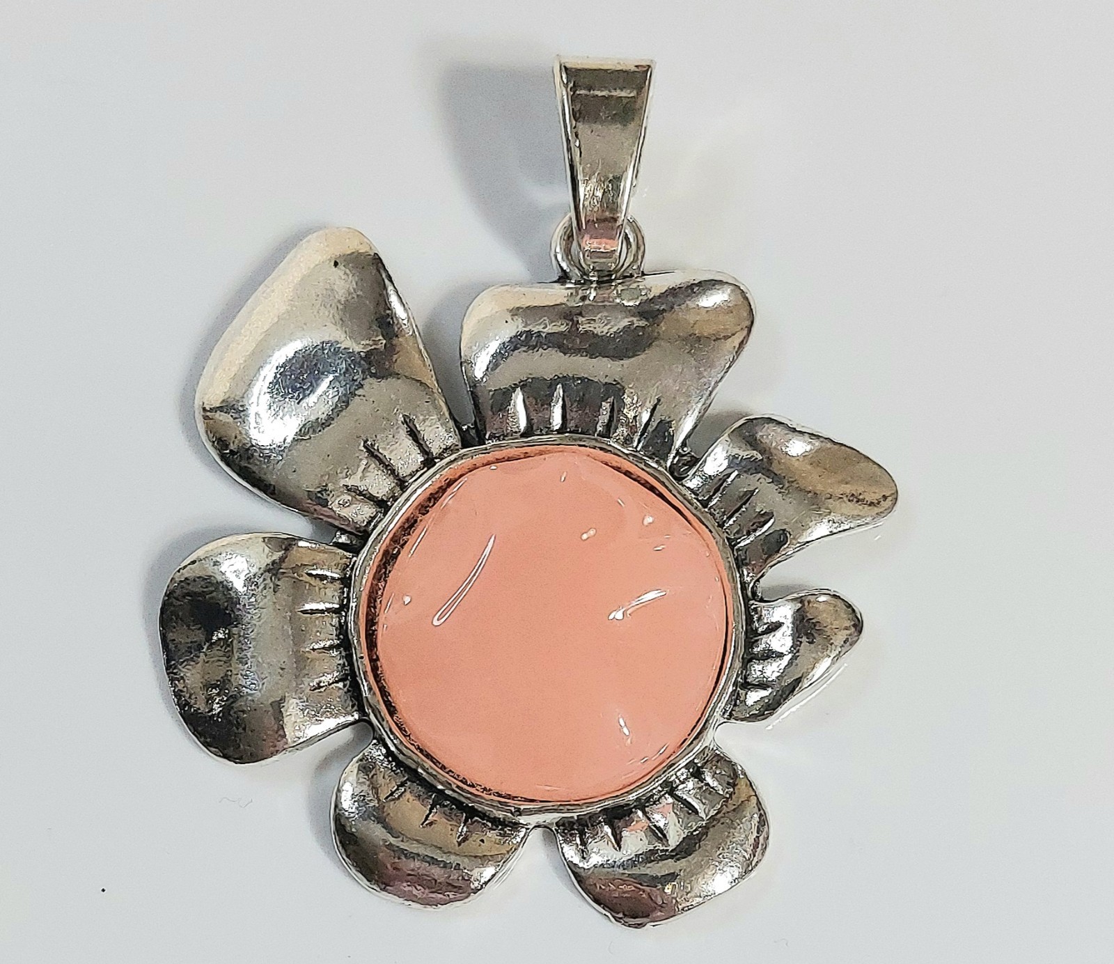 Silver and Pink/Coral Flower Necklace Pendant – Women’s Jewelry