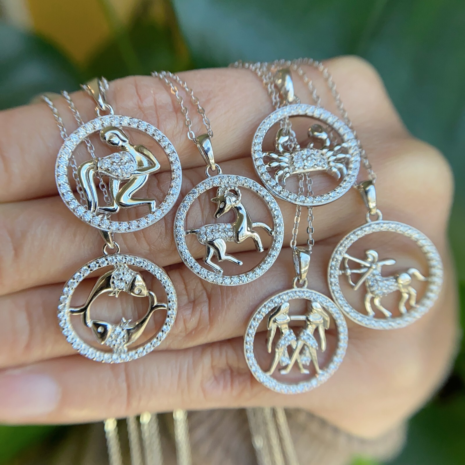 Zodiac Signs Symbols CZ Charm Pendant Necklace 925 Sterling Silver Astrology