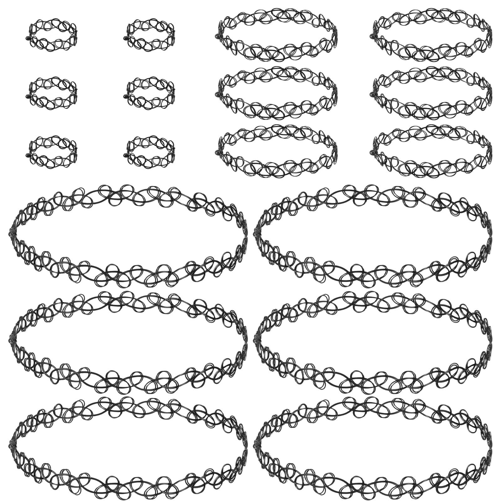 Gsbnjuy 18 Pcs 90s Tattoo Choker Necklace, Bracelet & Ring one size, Black