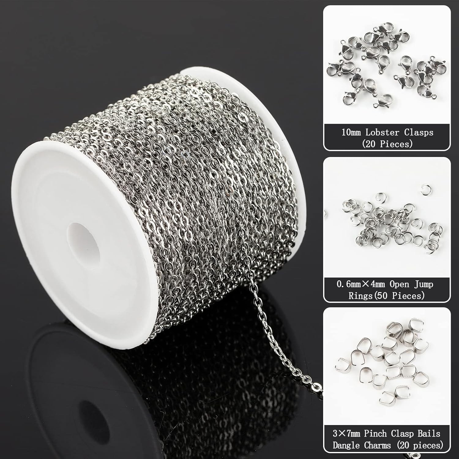 65Ft Stainless Steel DIY Link Necklace Chains with Lobster Clasps & Jump Rings