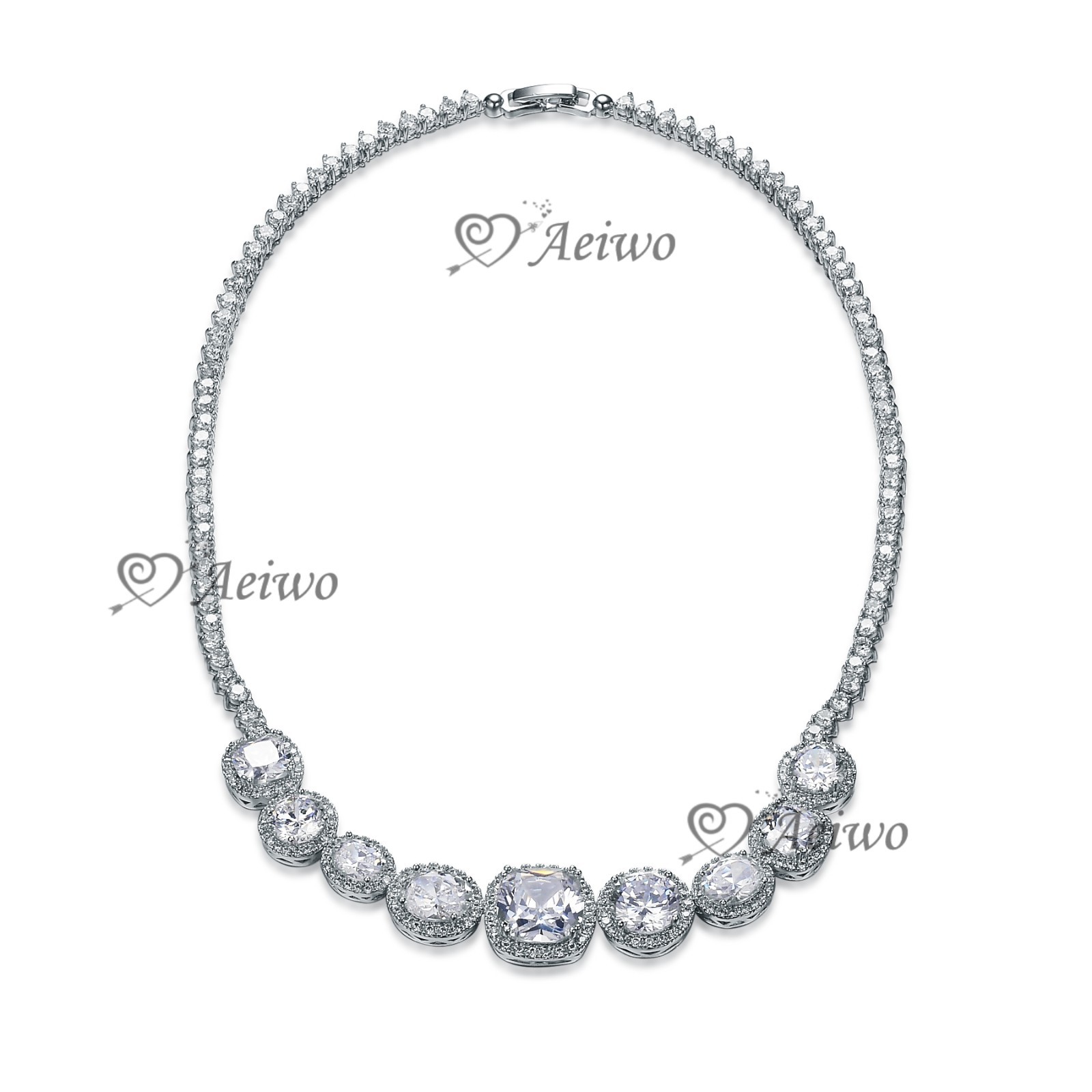 18K WHITE GOLD FILLED SIMULATED DIAMOND WEDDING PARTY NECKLACE LUXURY