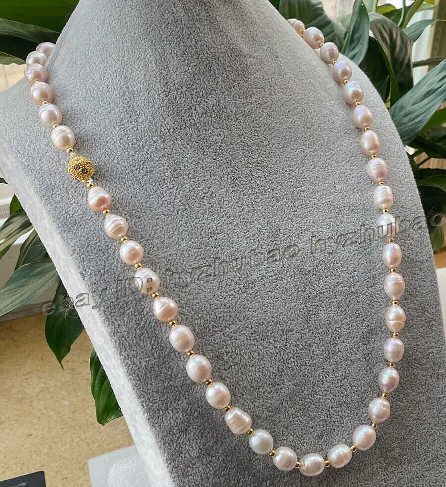 18-28″ 10-12mm Natural Rice Baroque Purple Pink Freshwater Pearl Beads Necklace