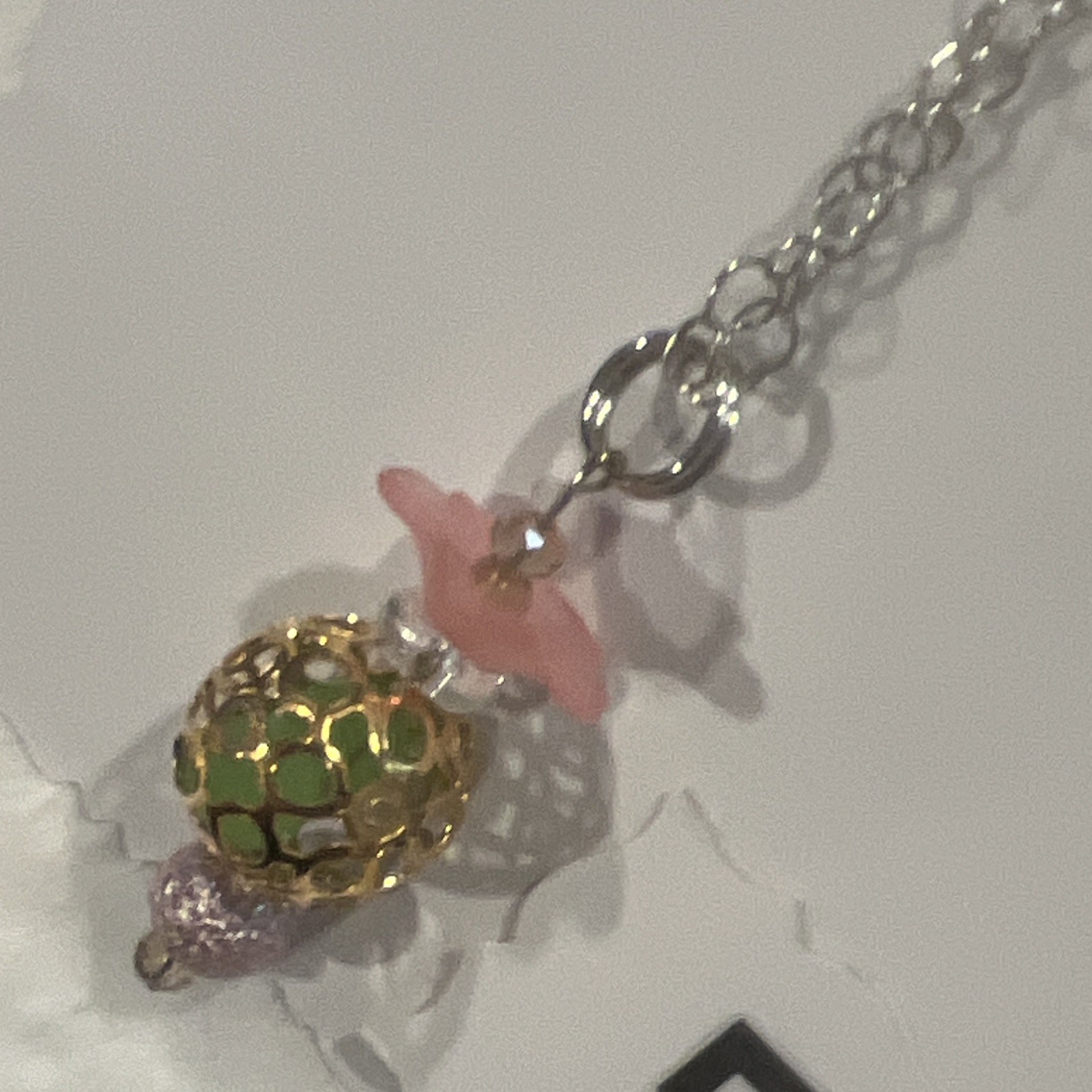 Silver Tone Flower/ vase Pendant – Metal & Plastic, rearview mirror necklace
