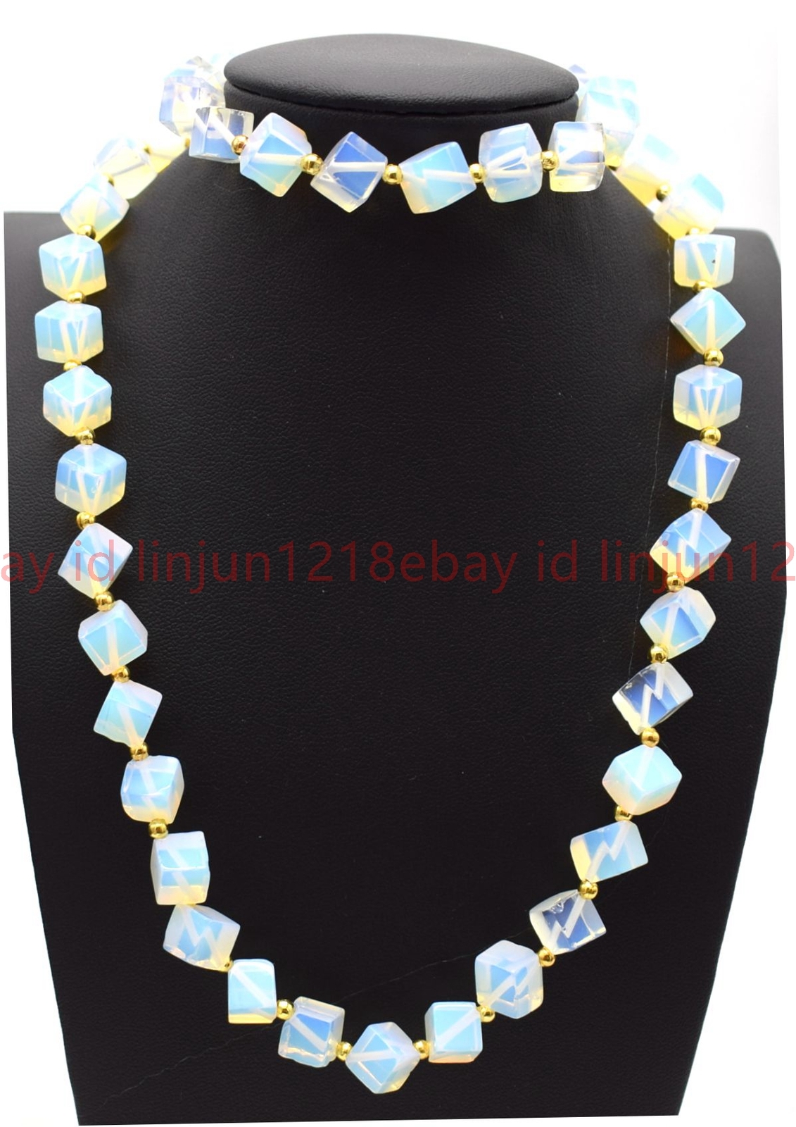 New Pretty Natural Regular Square White Opal Gems Necklace Bracelet Set 18/7.5in