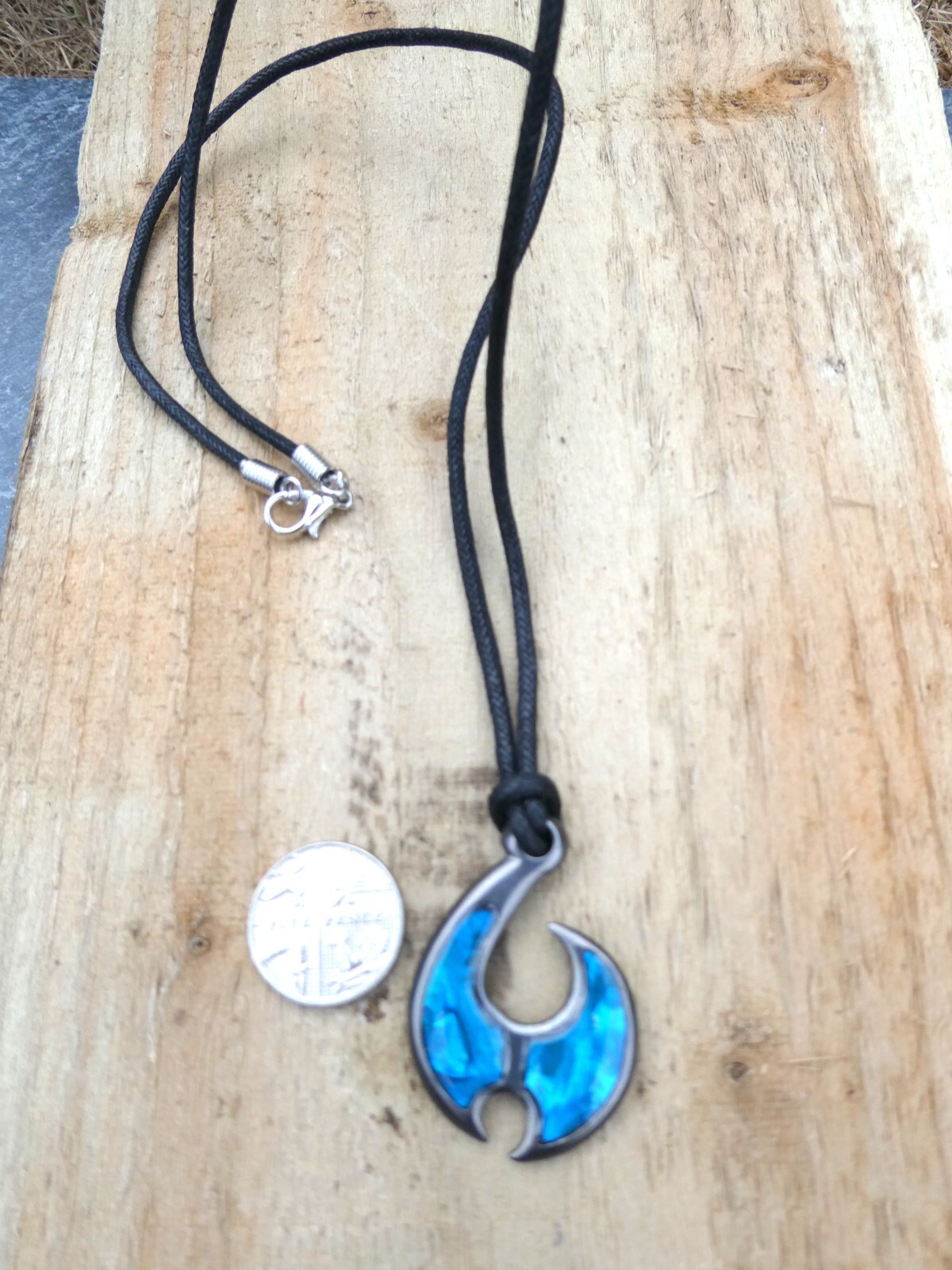New Zealand Abalone Paua Shell Maori Koru Pendant 18″/46cm Black Cord Necklace