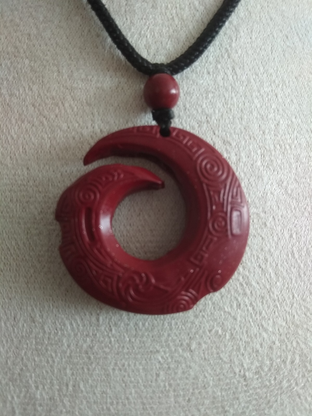 Natural 32x32mm Dark Red Carved Cinnabar Pendant on Brown Rope Necklace-514-6