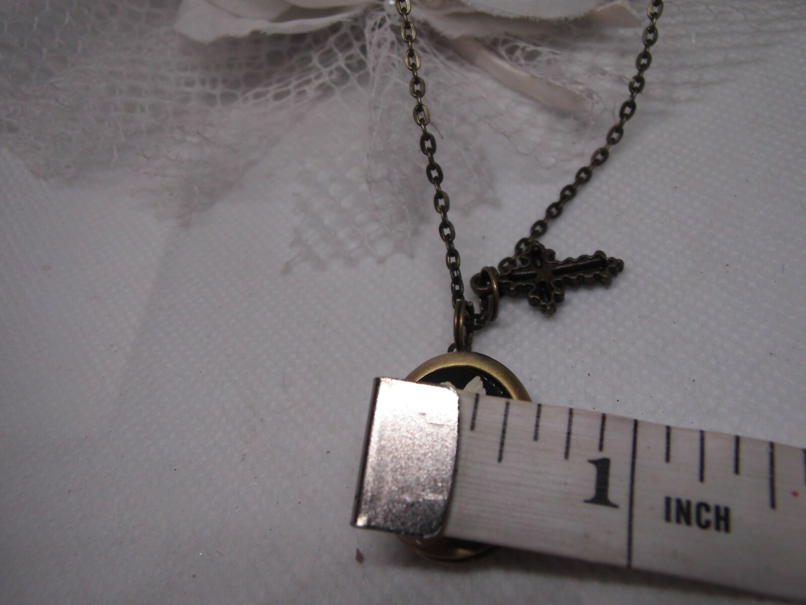Valentine Prayer Box Bronze Locket Cameo Necklace Pendant photo keepsake Angel