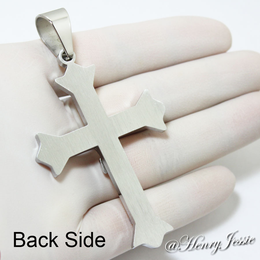18-40″MEN Stainless Steel 8mm Silver Interlock Chain Necklace Cross Pendant*MJ28