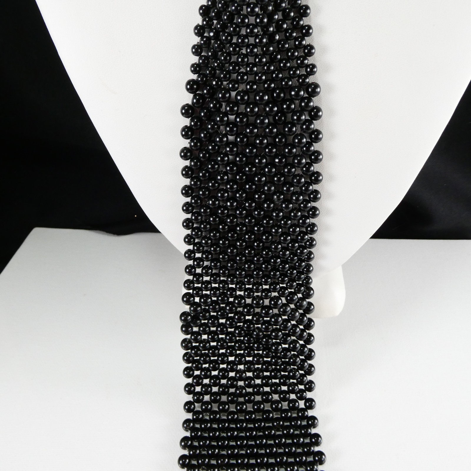 Black Beaded Tie Shaped Fashion Necklace Hook Clasp Collar Choker Long TIE 12″