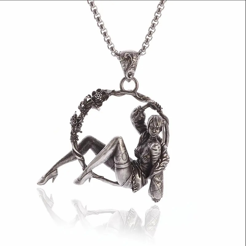Rose Ring Beauty Jewelry Vintage Silver Sexy Goddess Swinging Pendant Necklace