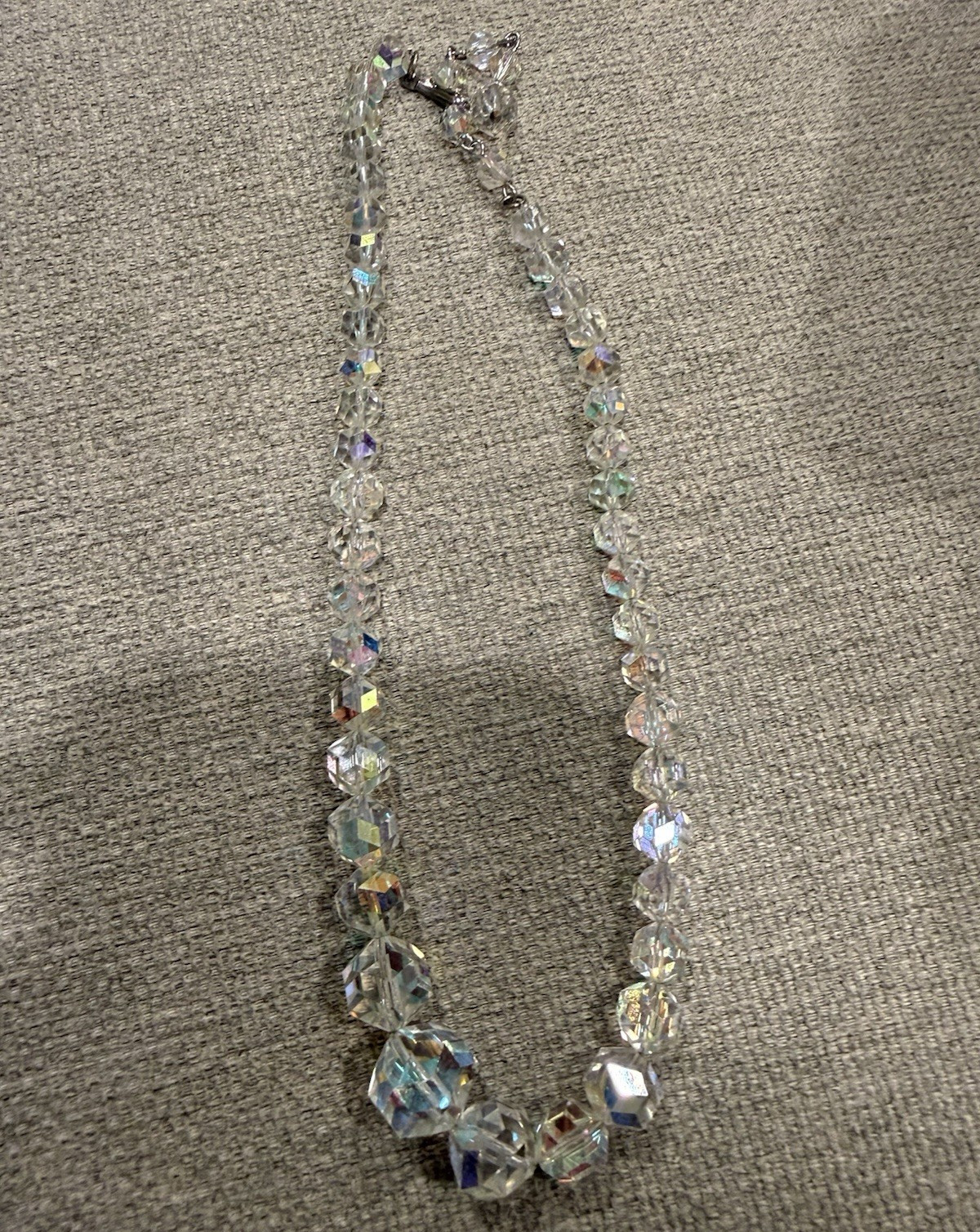 Vintage Aurora Borealis Faceted Crystal Necklace Graduated Hand Linked Jewelry