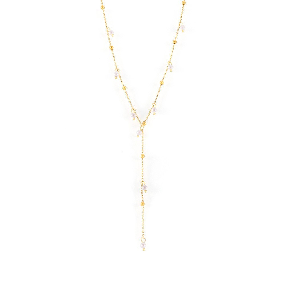 18K Gold Plated Stainless Steel Freshwater Pearl Lariat Necklace