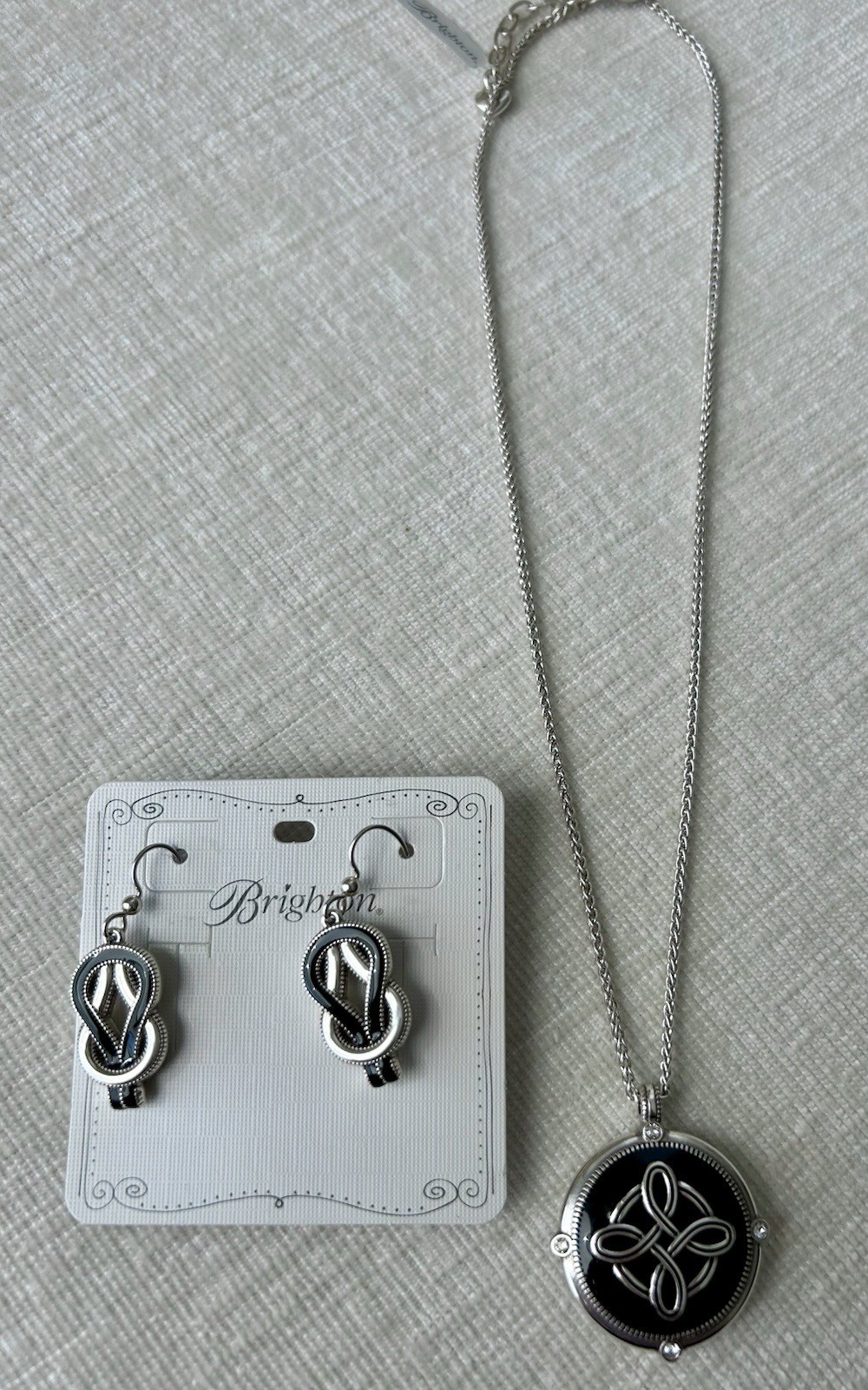 Brighton Interlok Noir Necklace & Harmony Black French Wire Earrings Set NWT 🖤