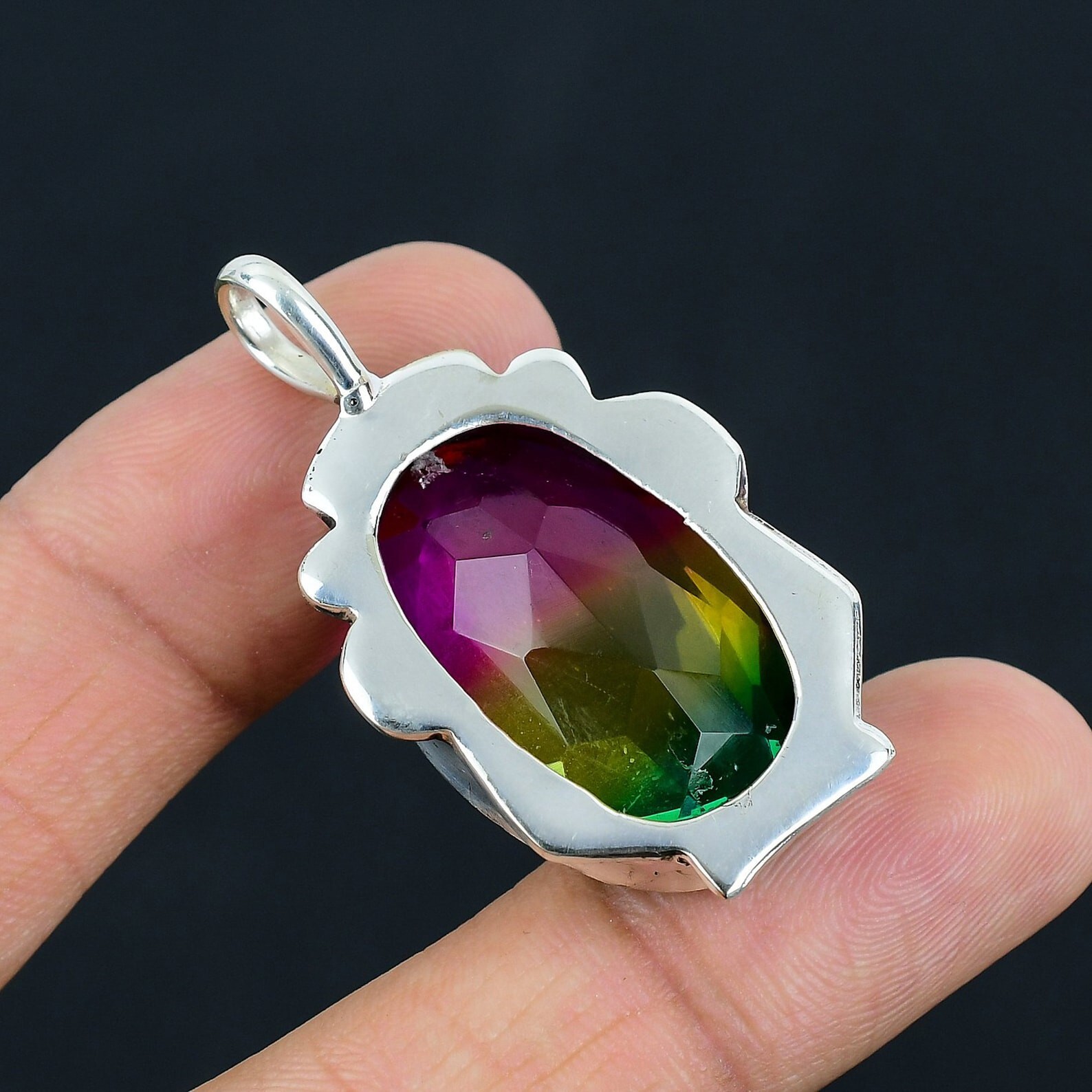 Bi-Color Tourmaline Gemstone Handmade 925 Sterling Silver Jewelry Pendant