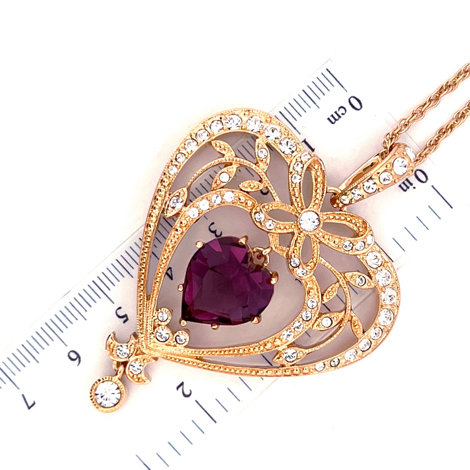 February Birthstone Gold Plated Necklace Set With Heart Shaped Amethyst Crystal