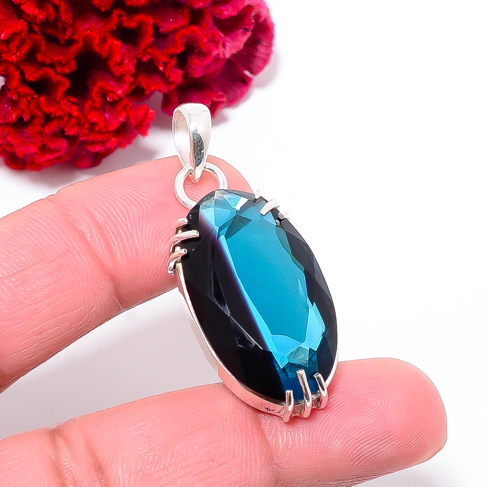 Black & Blue Bi-Colour Tourmaline Handmade 925 Sterling Silver Pendant 1.6 P80