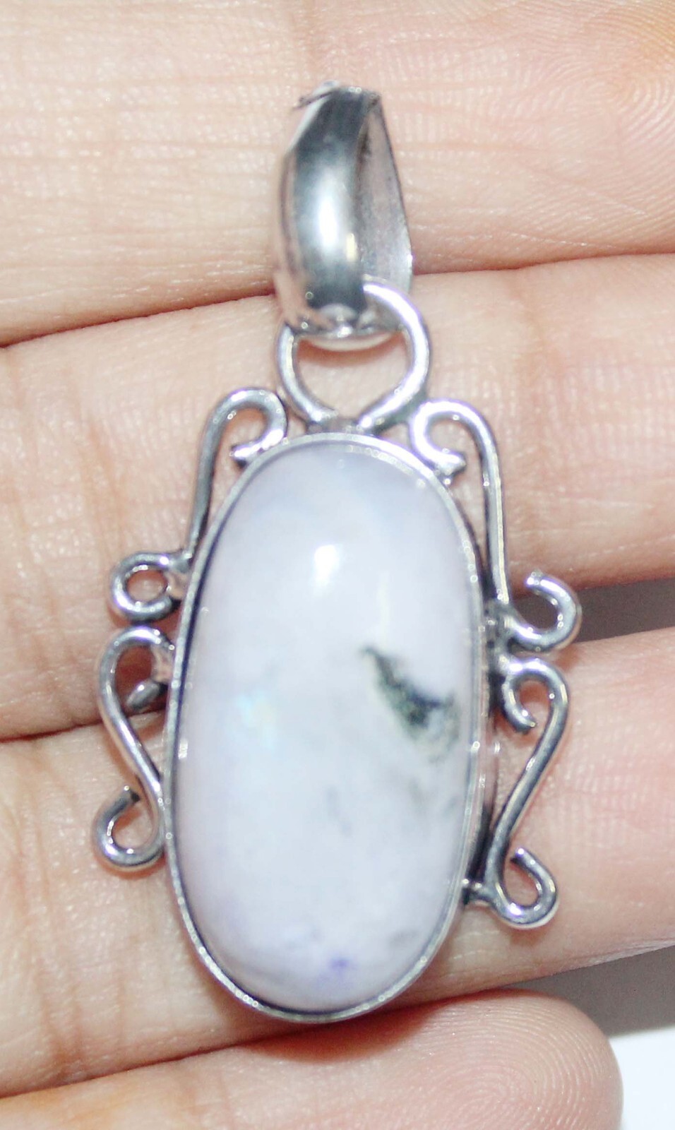 White Ranbow Oval Shape Gemstone Handmade Pendent Jewelry Size 1.5 Inch