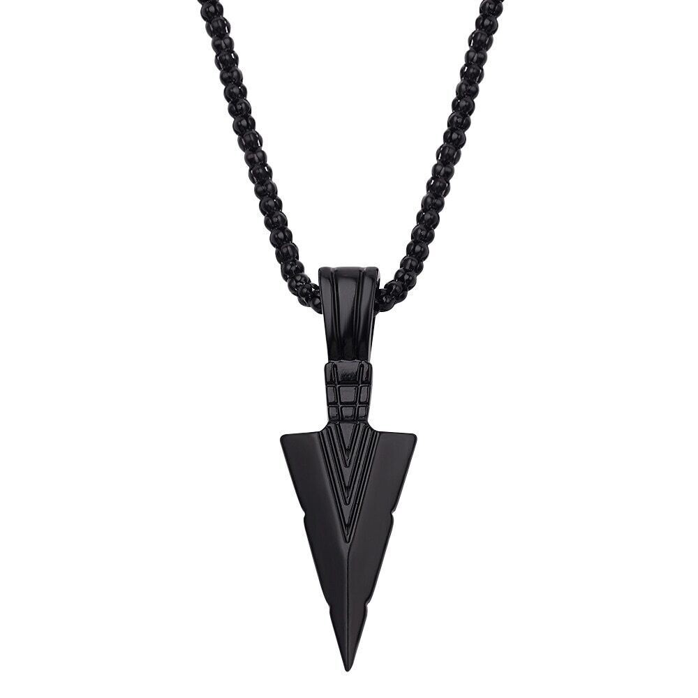 Black Arrowhead Mens Arrow Pendant Necklace 24″ Chain – Native American Style