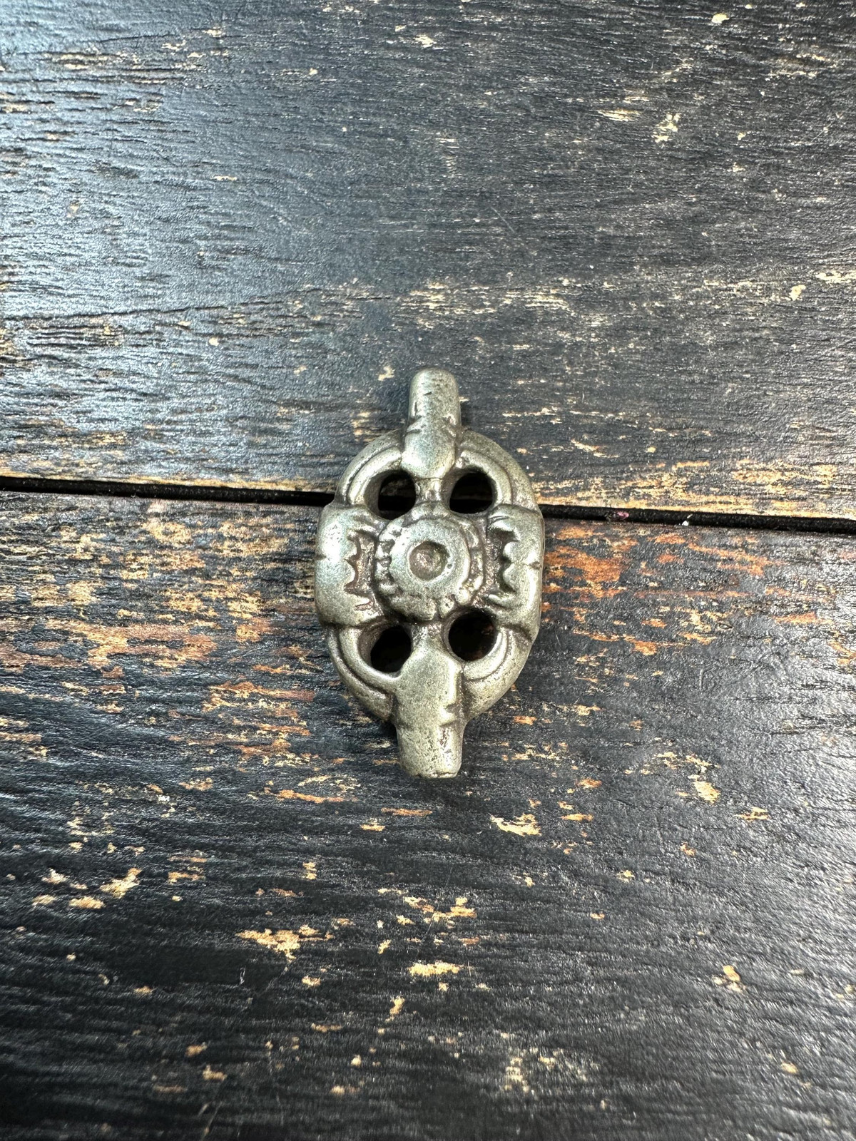 Antique Tibetan Vajrapani Amulet Pendant White Copper Buddhist Talisman Nepal S