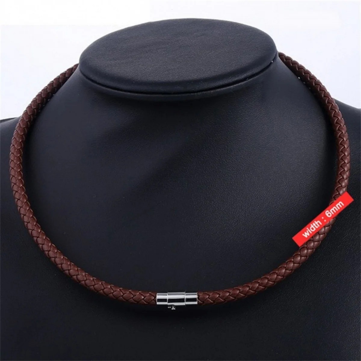 4/6/8MM Mens Black Braided Cord Rope Leather Necklace Choker w/ Magnetic Clasp