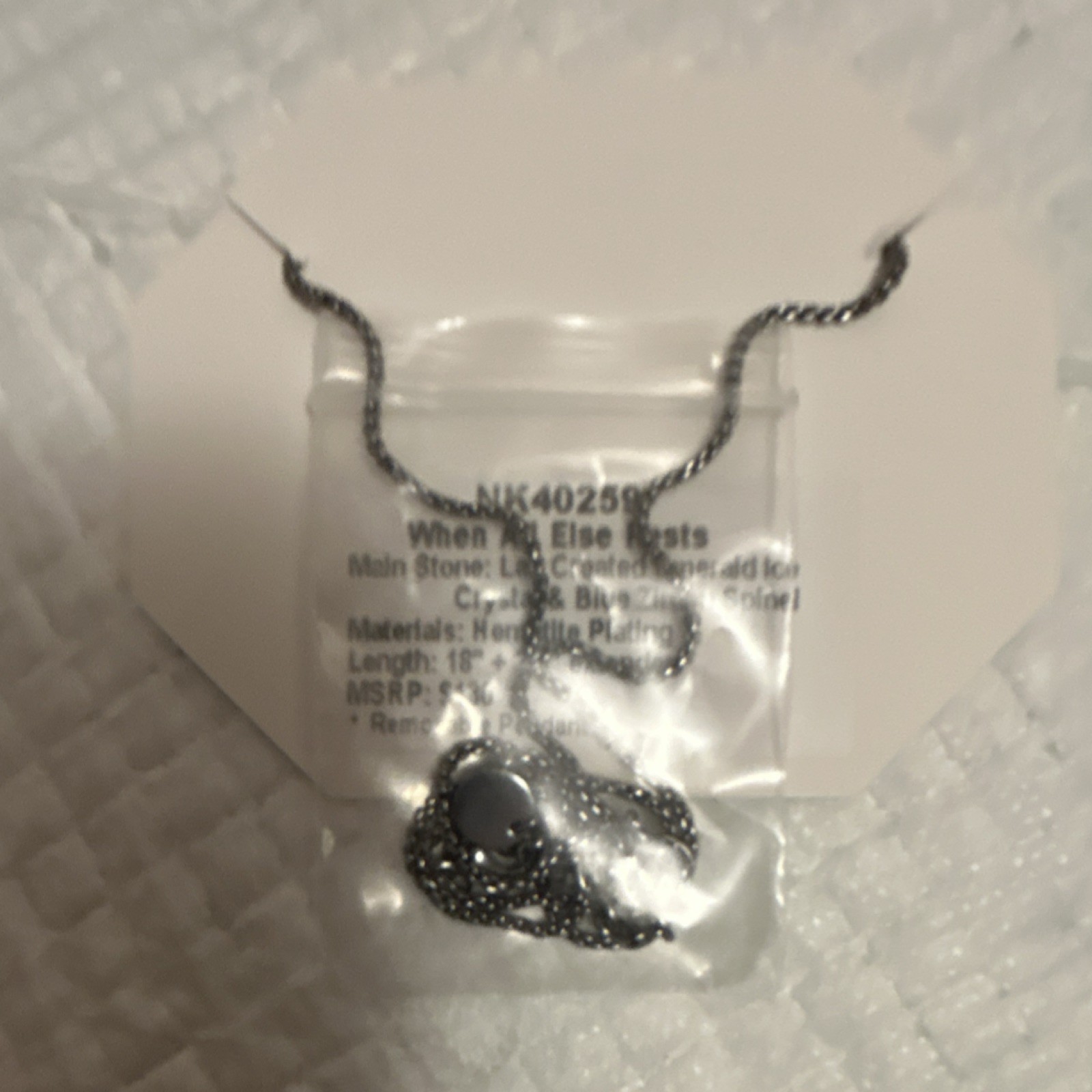 BP Pendant Necklace Hematite Lab Created Emerald Blue Zircon Removable 18″