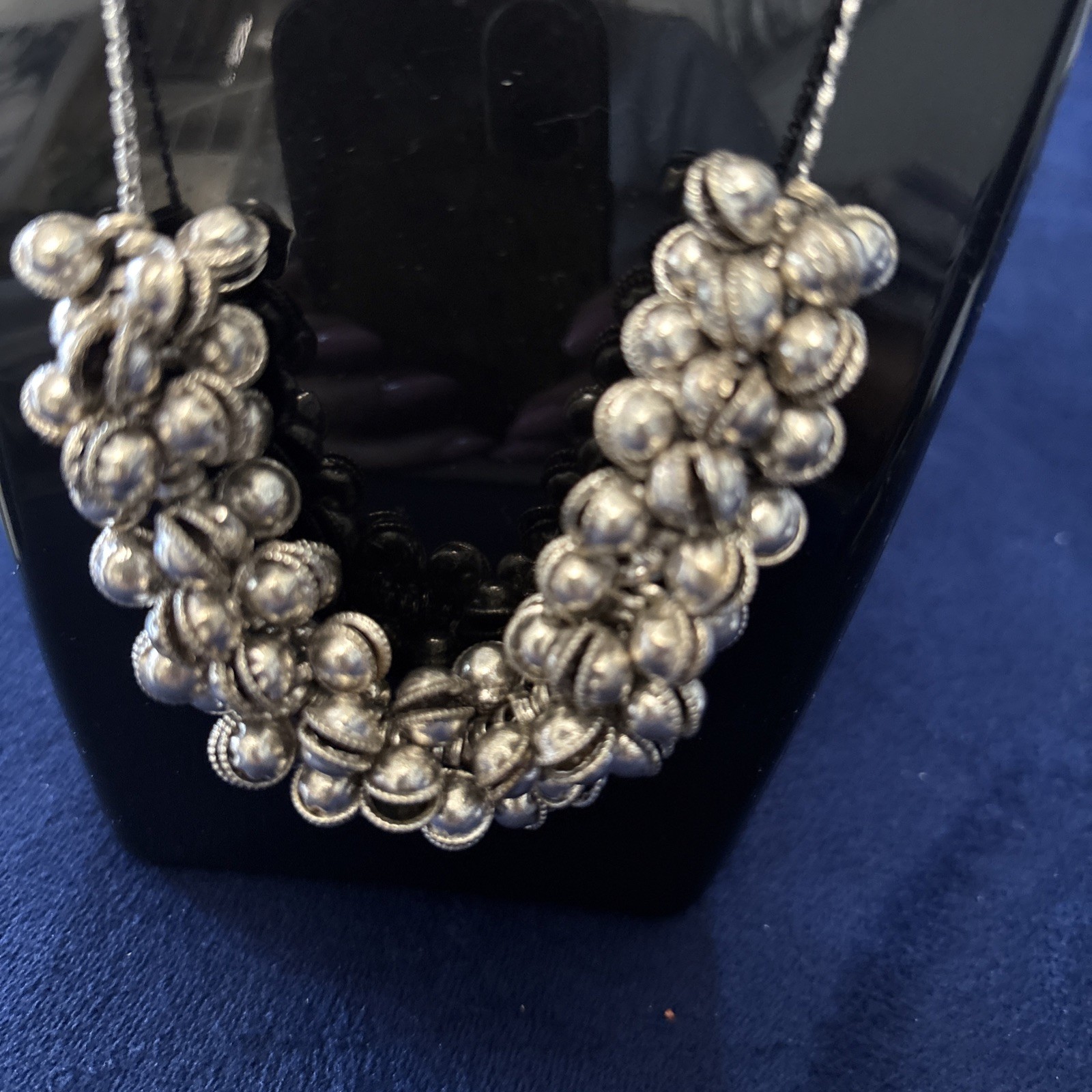 Vintage Monet Silver Tone Cluster Bead Bib Necklace