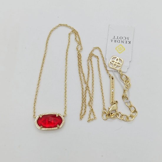 New Kendra Scott Elisa Pendant Gold Necklace In Clear Berry Red