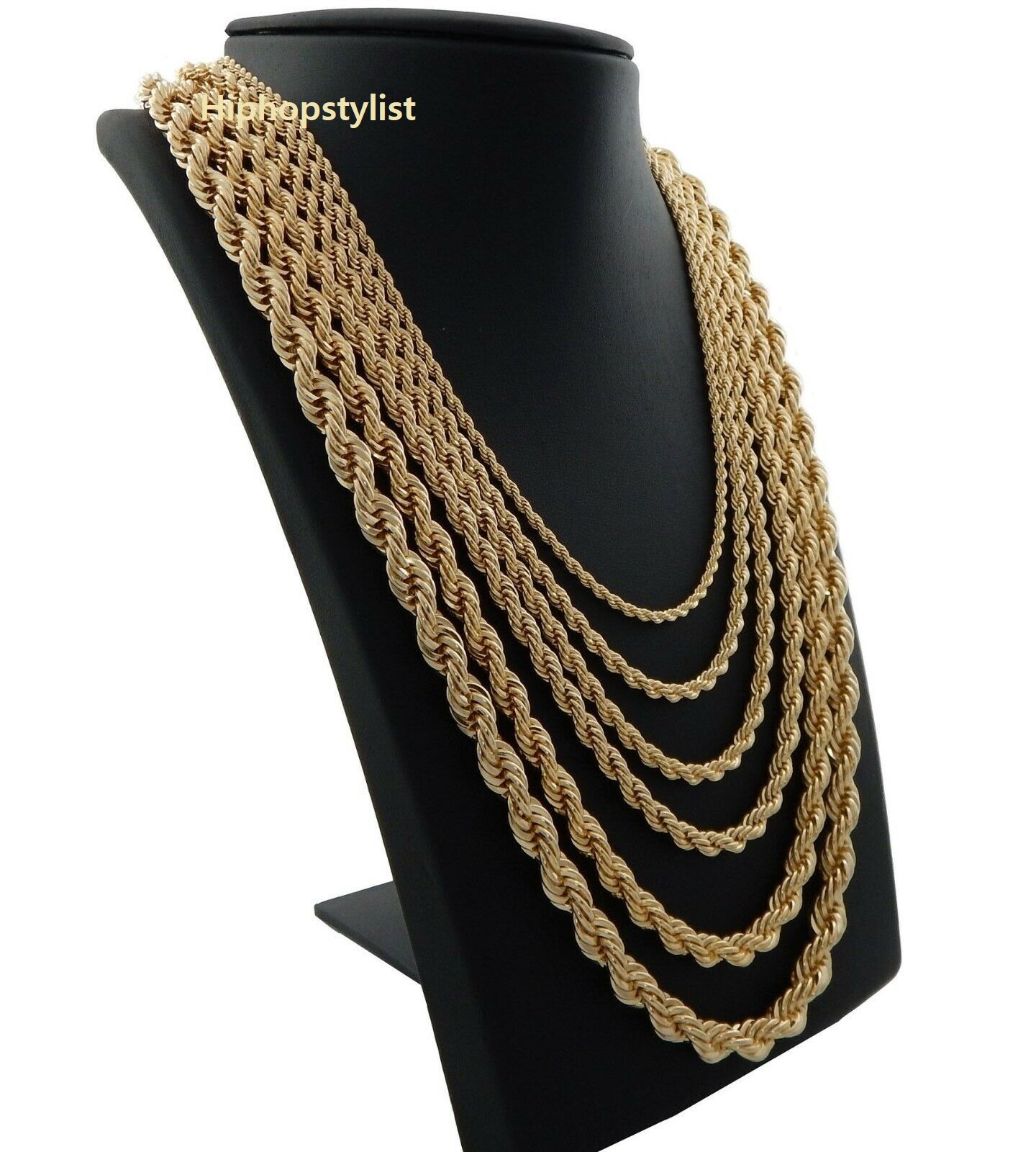 Rope Chain Necklace 2.5mm to 10mm Width 18″ 20″ 22″ 24″ 26″ 30 14k Gold Plated