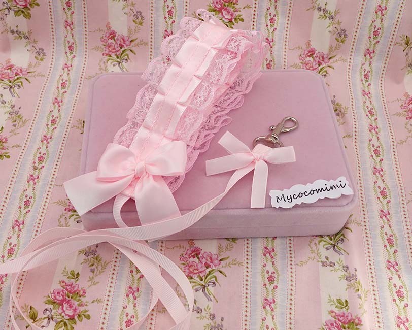 Pink Lace Kitten Play Leash for Adults, Cute Bow Pet Play Leash, Ruffled Submiss