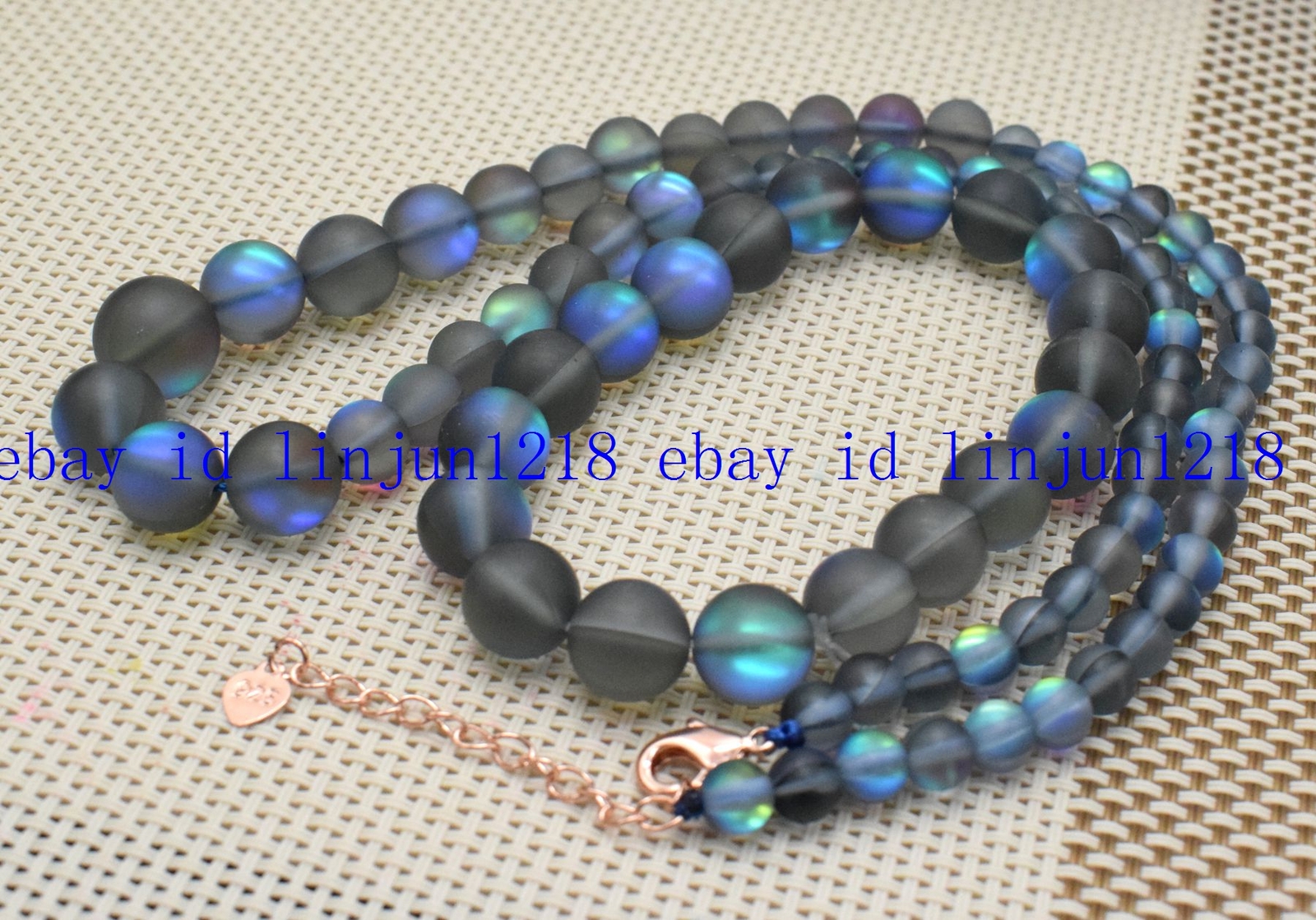 NEW 6-12/10MM Gray Gleamy Rainbow Moonstone Gemstone Bracelet Necklace18/7.5 in